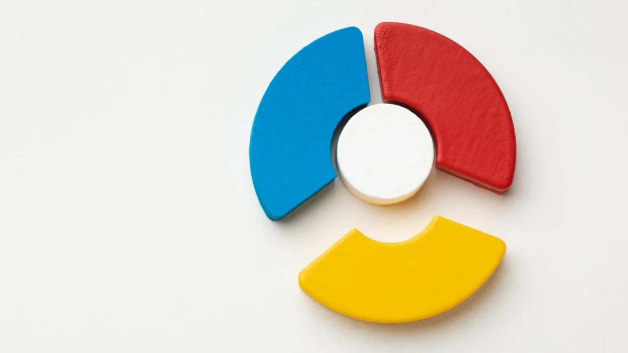 a still life of wooden blocks formed as a pie chart
