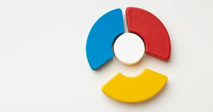 a still life of wooden blocks formed as a pie chart