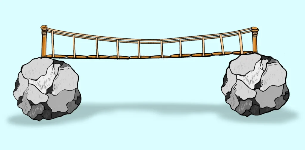 illustration of a bridge connecting two rocks