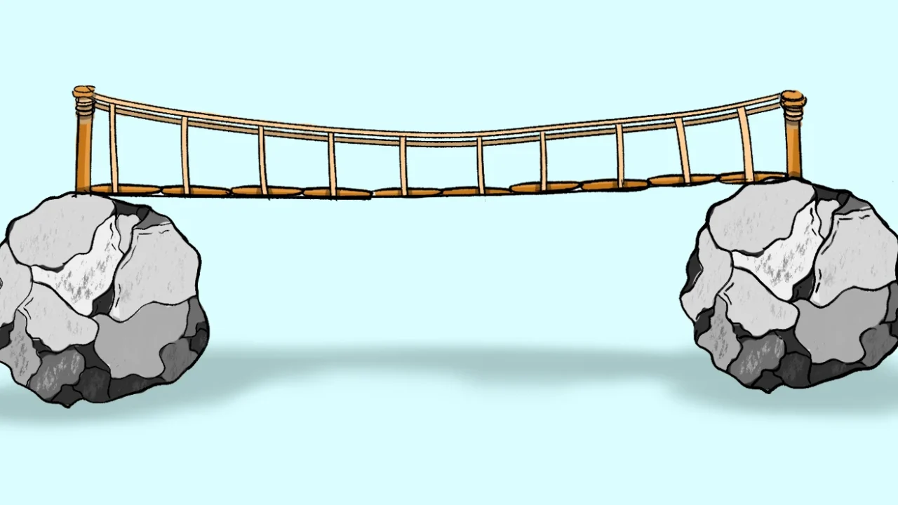 illustration of a bridge connecting two rocks