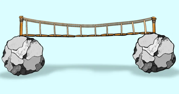 illustration of a bridge connecting two rocks