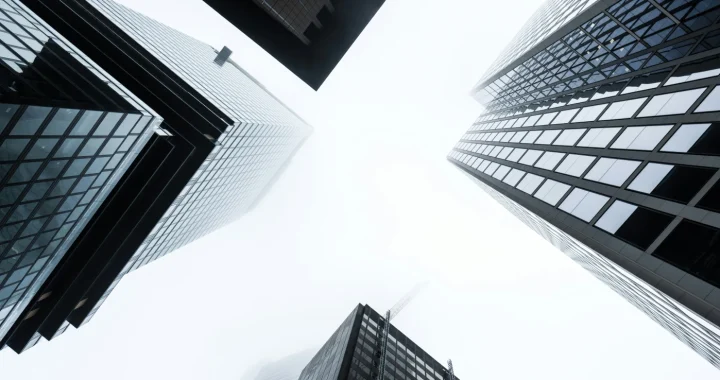 a low angle photo of skyscraper buildings