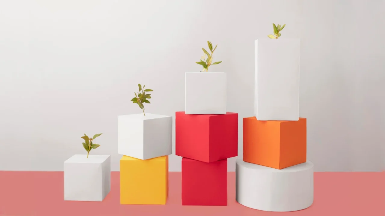 four plants on top of ascending boxes