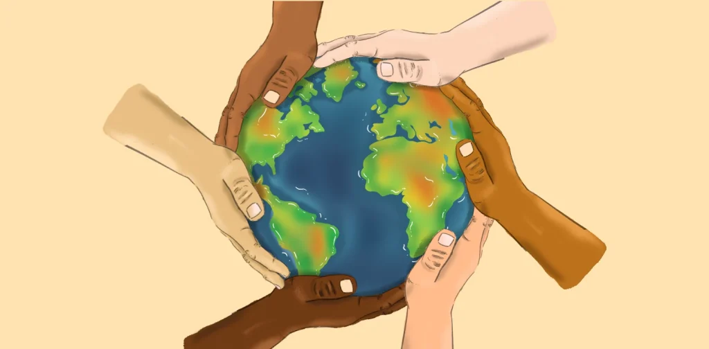 hand circling around earth