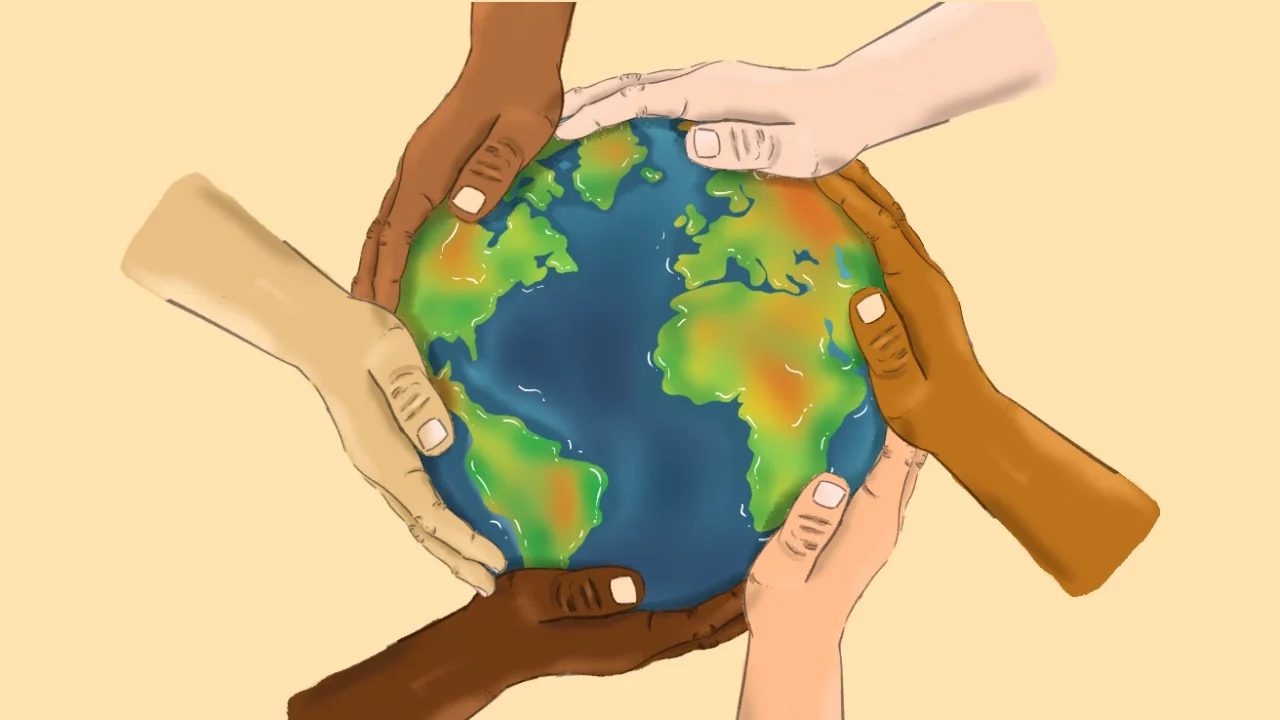 hand circling around earth