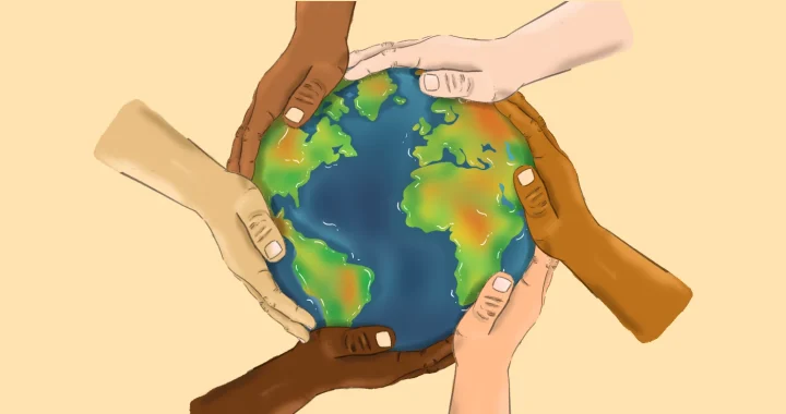 hand circling around earth