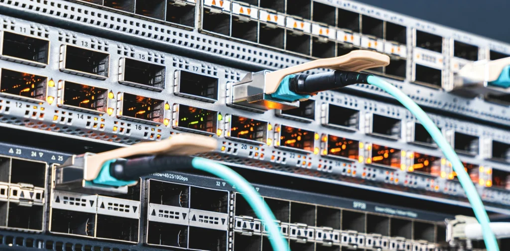 a bunch of wires that connected to a port of a server