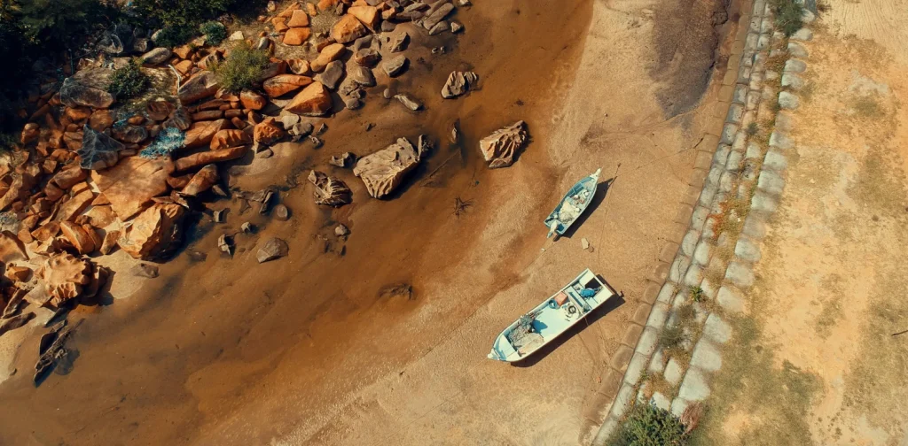 aerial view of a drying shore in kijal malaysia