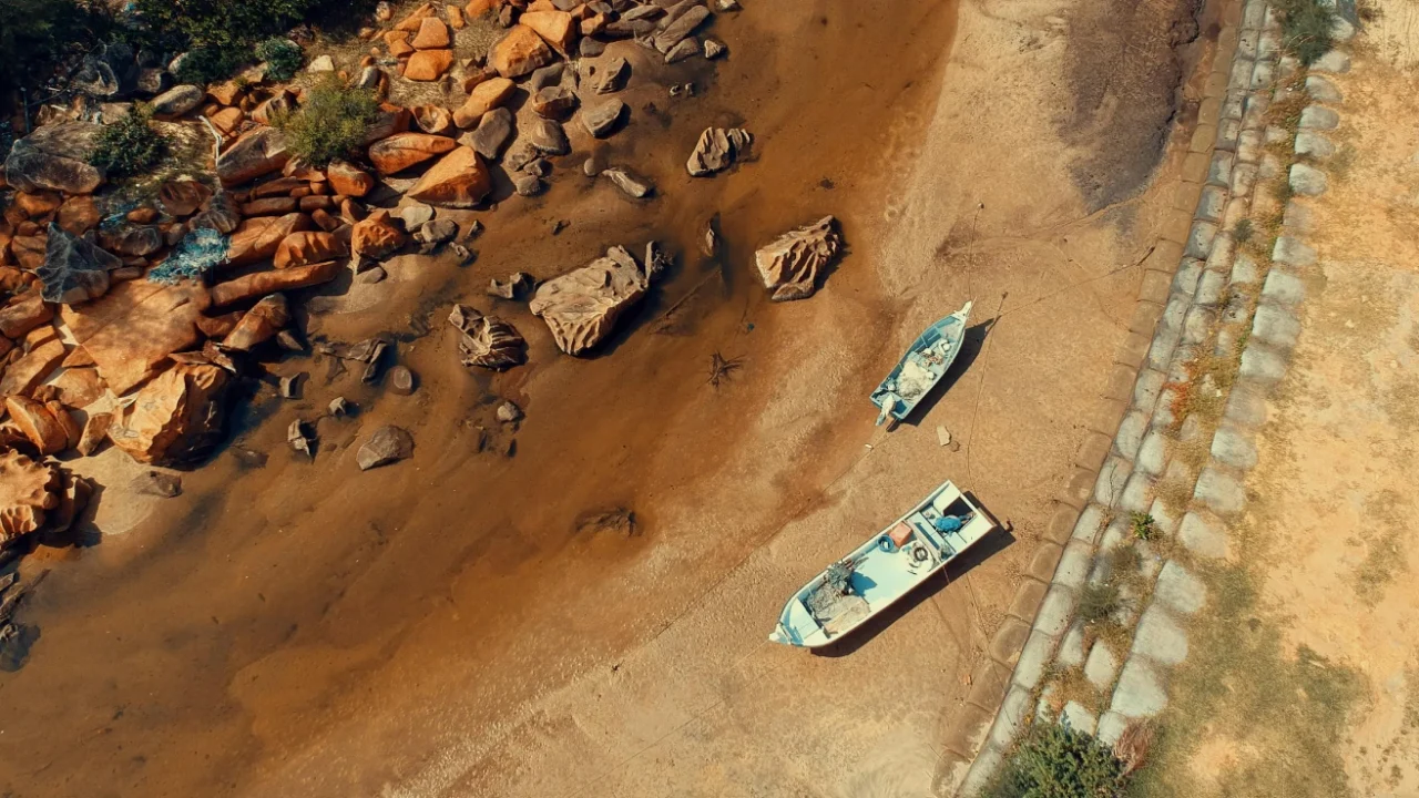 aerial view of a drying shore in kijal malaysia