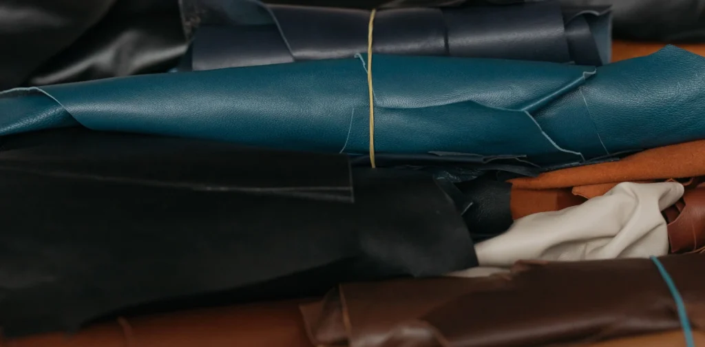 Rolls of leathers in different colours